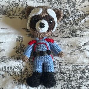 Charming Brown and Blue Stuffed Raccoon Toy